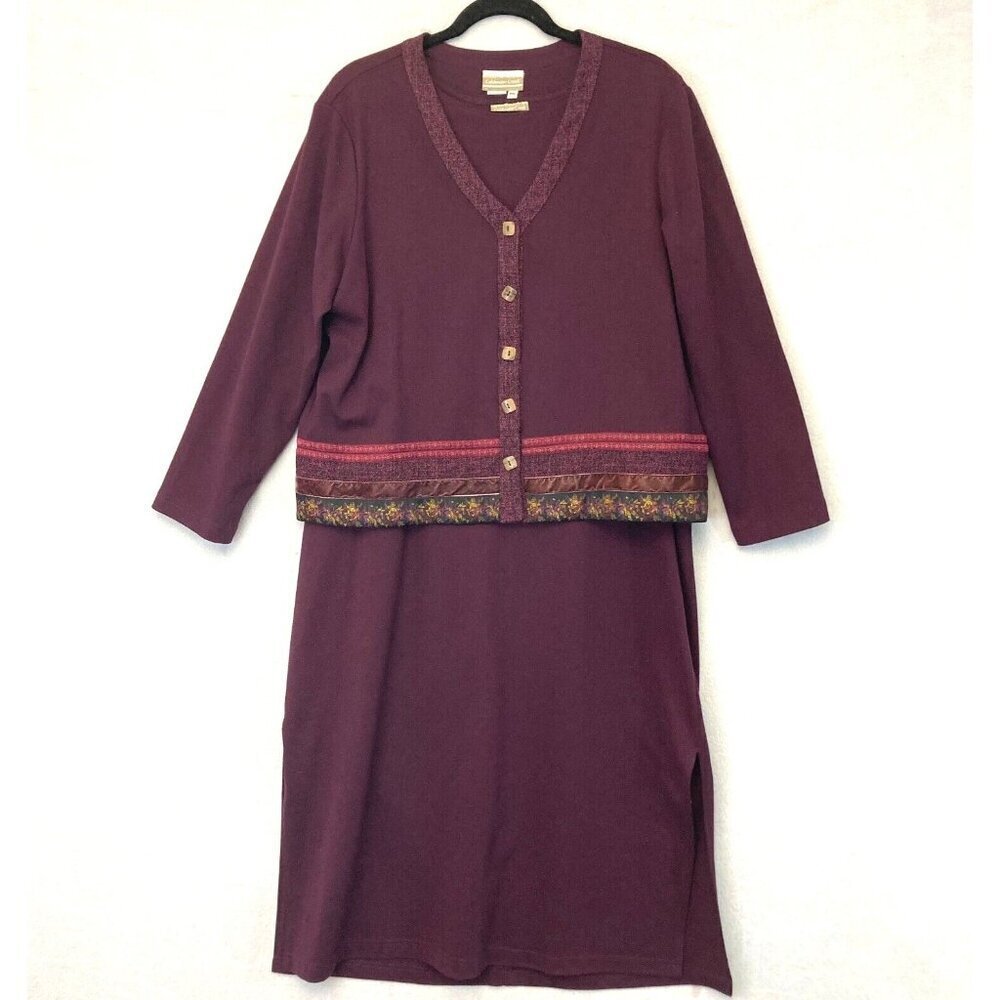 Coldwater Creek Maxi Dress & Cardigan Sweater Set PXL Burgundy Modest XL Petite - Picture 1 of 16